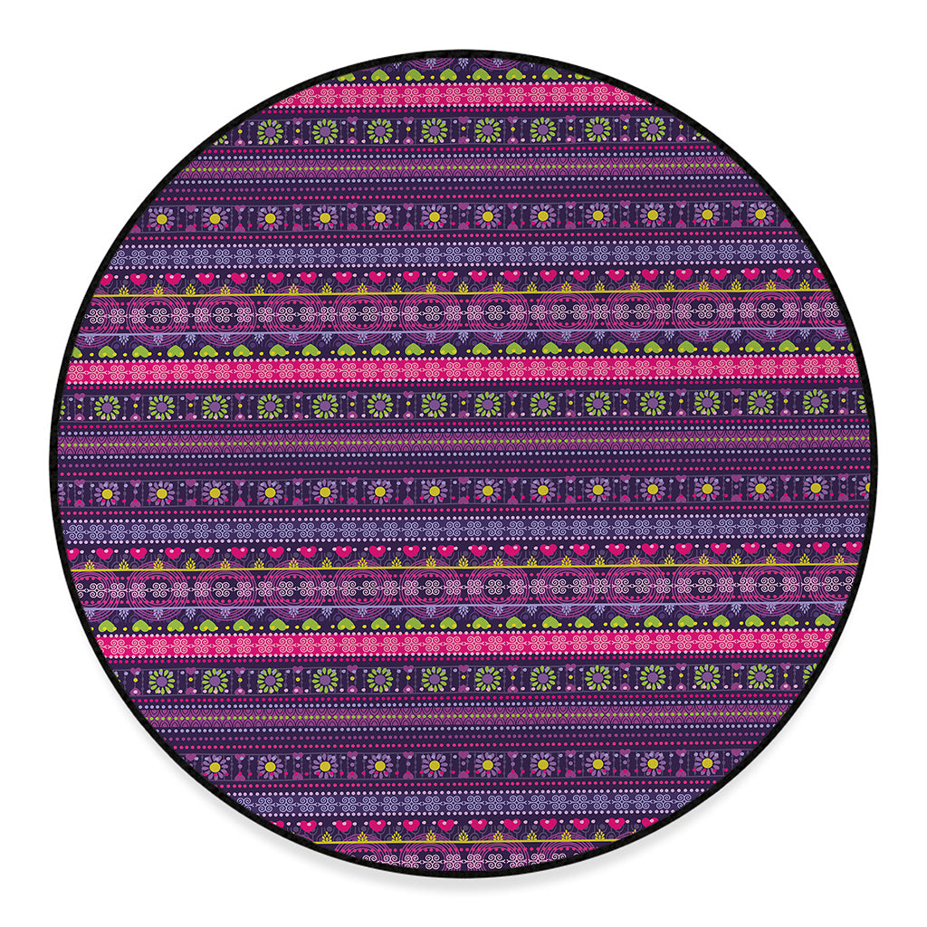 Purple Native Tribal Pattern Print Round Floor Mat