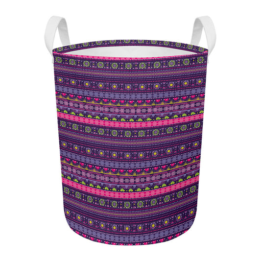 Purple Native Tribal Pattern Print Round Laundry Basket