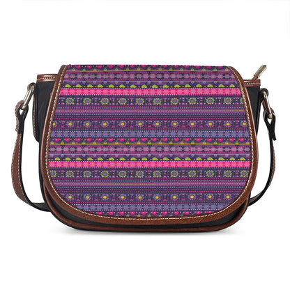 Purple Native Tribal Pattern Print Saddle Bag