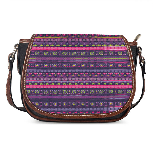 Purple Native Tribal Pattern Print Saddle Bag