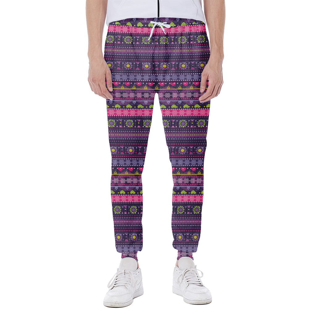 Purple Native Tribal Pattern Print Scuba Joggers