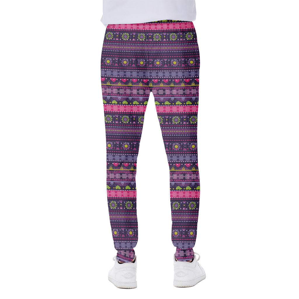 Purple Native Tribal Pattern Print Scuba Joggers