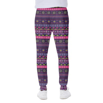 Purple Native Tribal Pattern Print Scuba Joggers