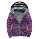Purple Native Tribal Pattern Print Sherpa Lined Zip Up Hoodie