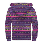 Purple Native Tribal Pattern Print Sherpa Lined Zip Up Hoodie