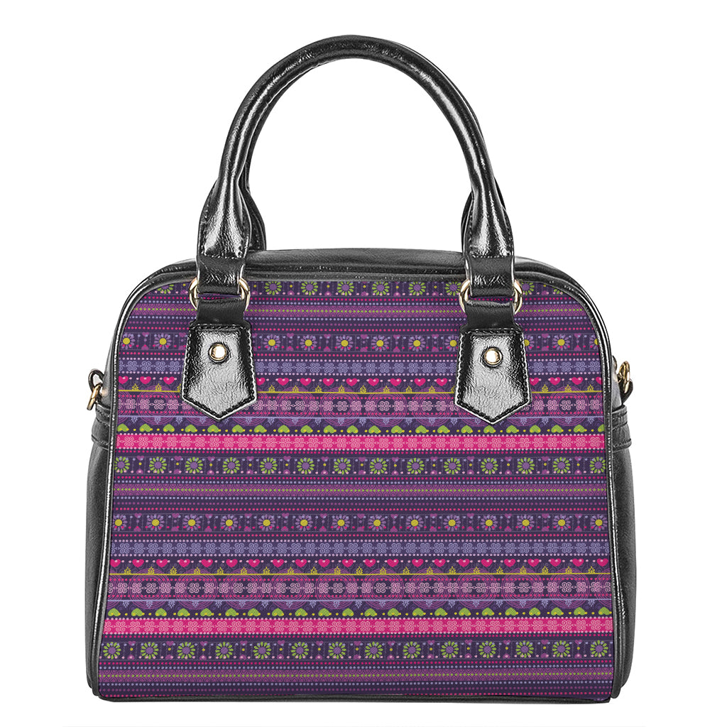Purple Native Tribal Pattern Print Shoulder Handbag
