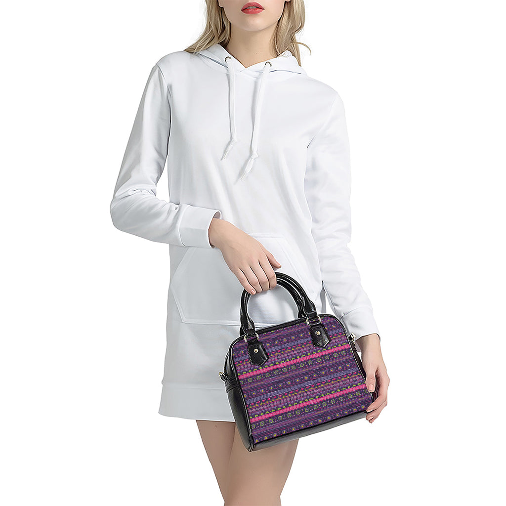 Purple Native Tribal Pattern Print Shoulder Handbag
