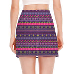Purple Native Tribal Pattern Print Side Slit Mini Skirt