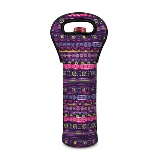 Purple Native Tribal Pattern Print Single Neoprene Wine Tote