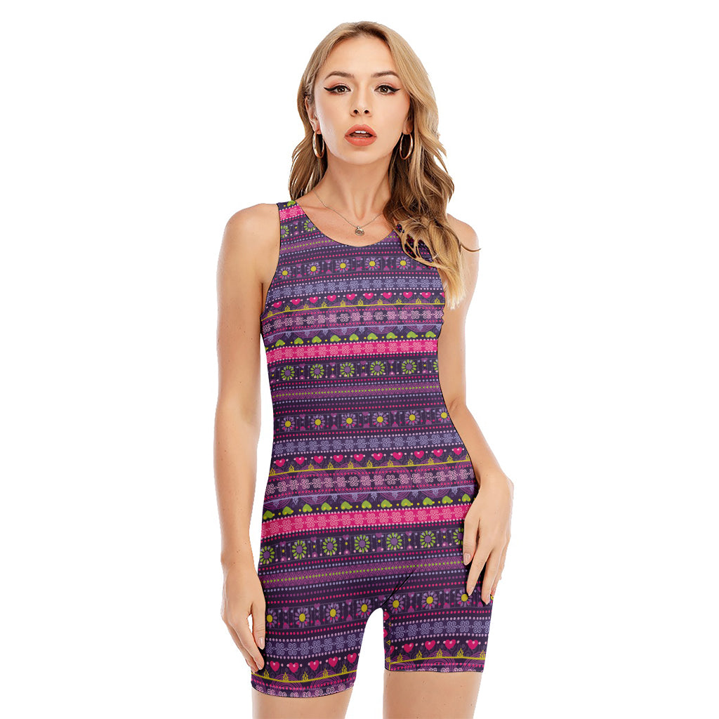 Purple Native Tribal Pattern Print Sleeveless One Piece Swimsuit