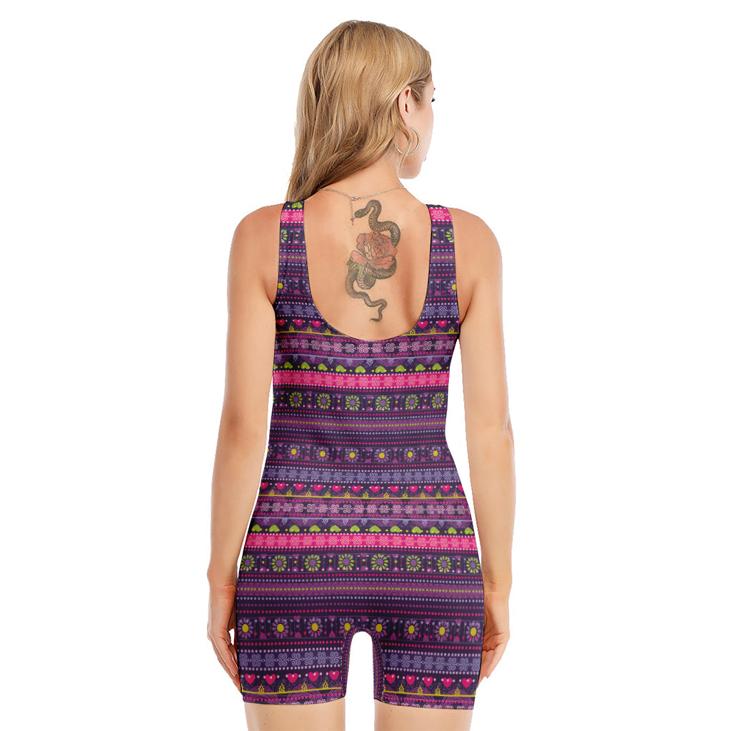 Purple Native Tribal Pattern Print Sleeveless One Piece Swimsuit