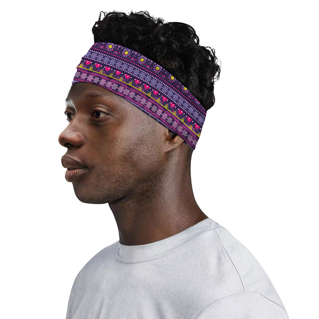 Purple Native Tribal Pattern Print Sports Headband