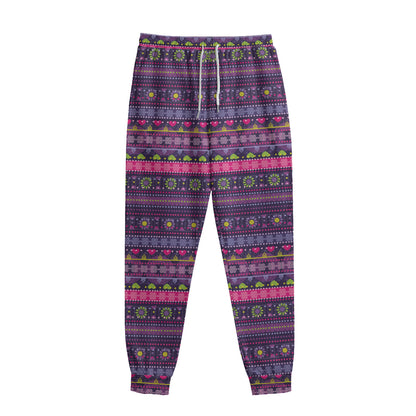 Purple Native Tribal Pattern Print Sweatpants
