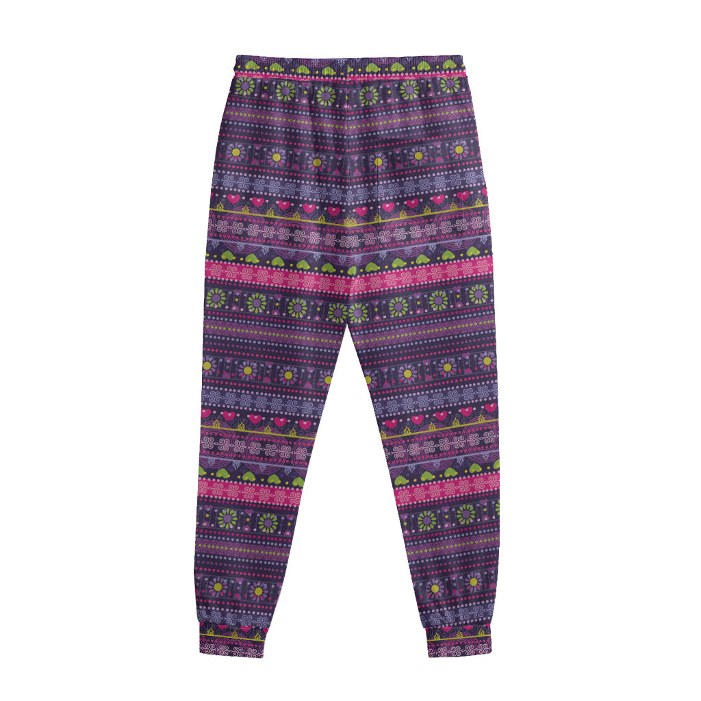 Purple Native Tribal Pattern Print Sweatpants