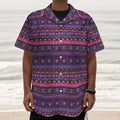 Purple Native Tribal Pattern Print Textured Short Sleeve Shirt