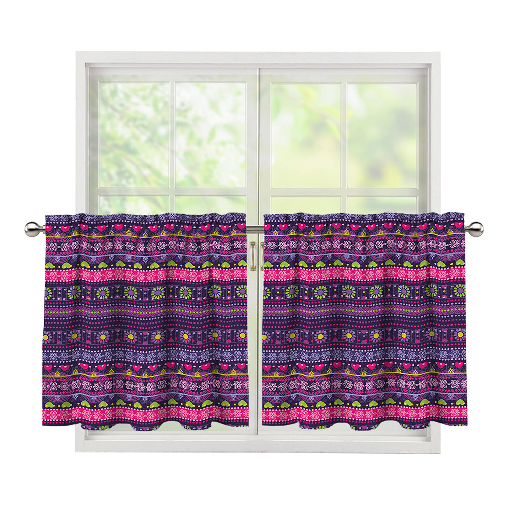 Purple Native Tribal Pattern Print Tier Curtains