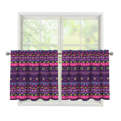 Purple Native Tribal Pattern Print Tier Curtains