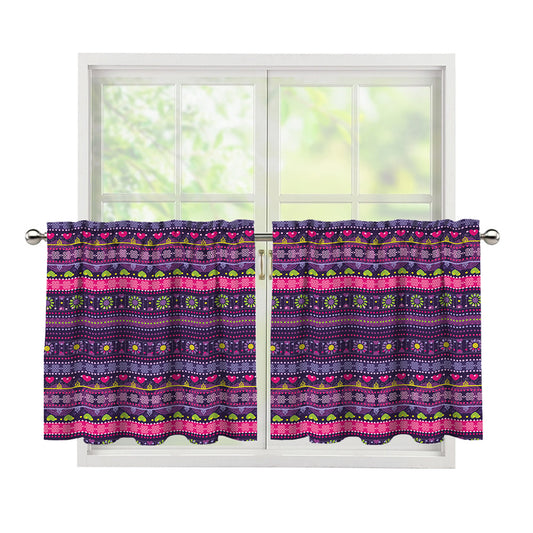 Purple Native Tribal Pattern Print Tier Curtains