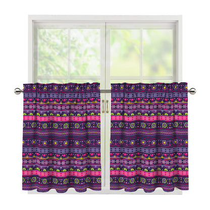 Purple Native Tribal Pattern Print Tier Curtains