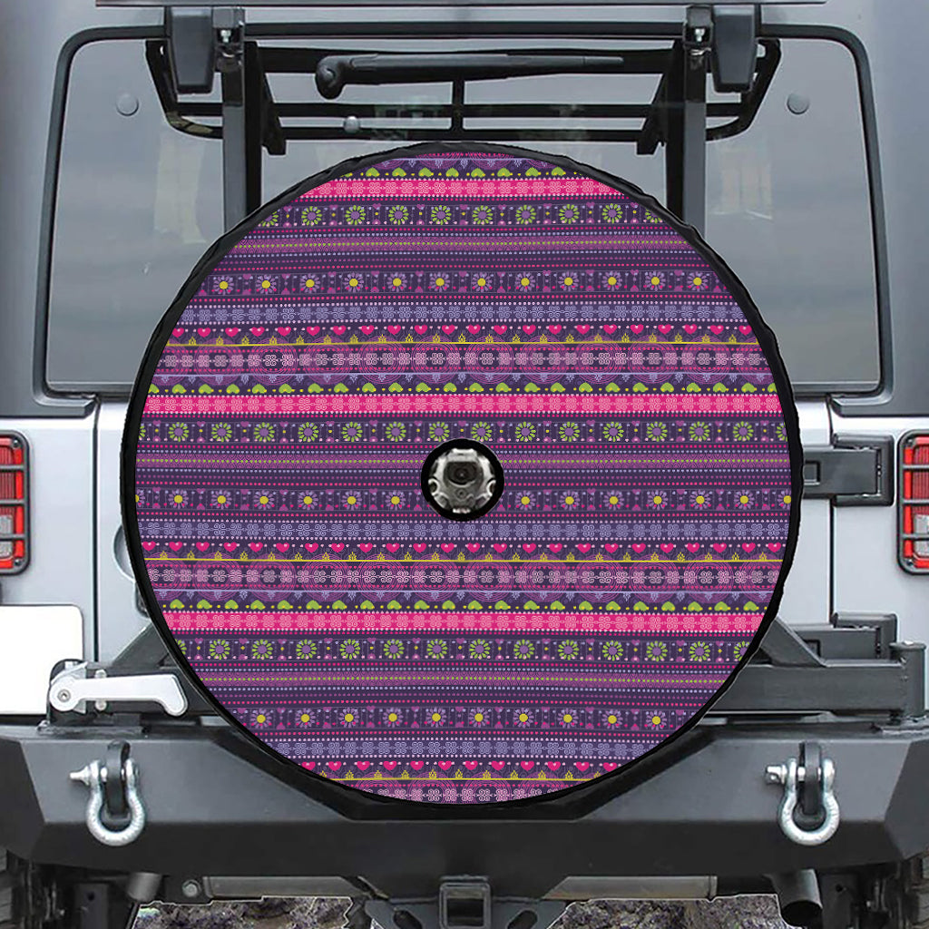 Purple Native Tribal Pattern Print Tire Cover With Camera Hole