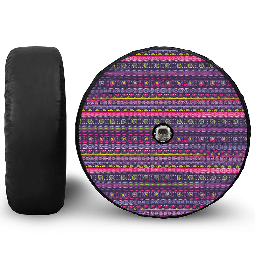 Purple Native Tribal Pattern Print Tire Cover With Camera Hole