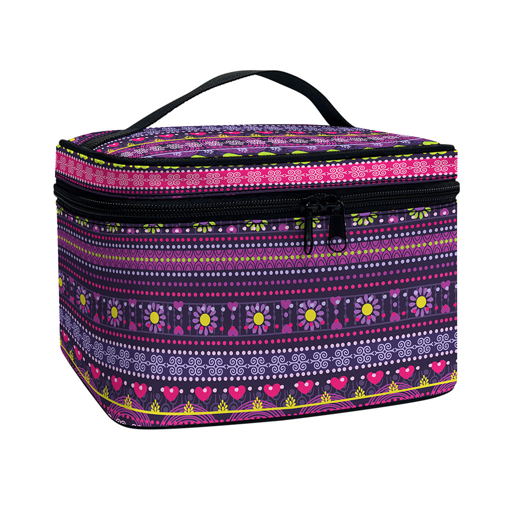 Purple Native Tribal Pattern Print Travel Makeup Bag
