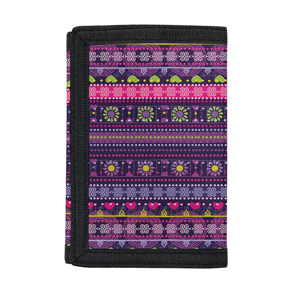 Purple Native Tribal Pattern Print Trifold Wallet