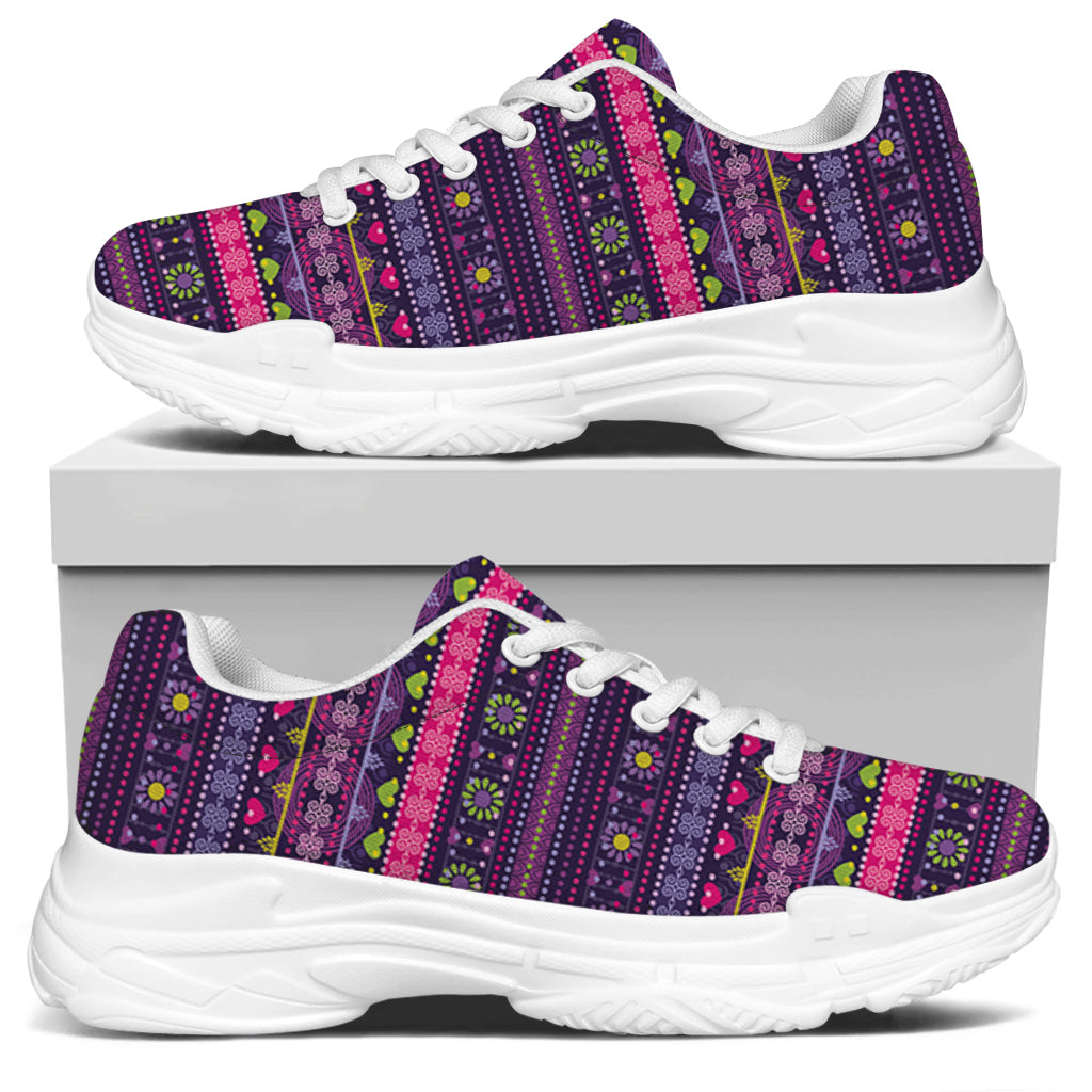 Purple Native Tribal Pattern Print White Chunky Shoes