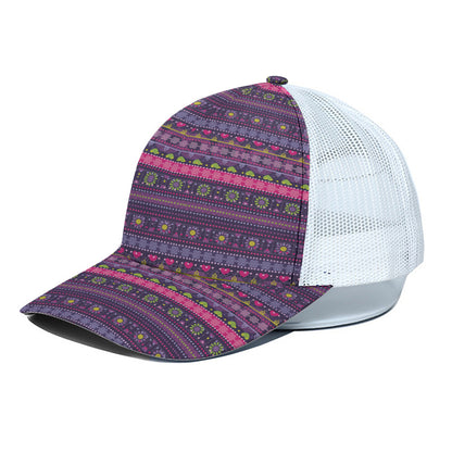 Purple Native Tribal Pattern Print White Mesh Trucker Cap