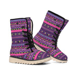 Purple Native Tribal Pattern Print Winter Boots