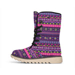 Purple Native Tribal Pattern Print Winter Boots