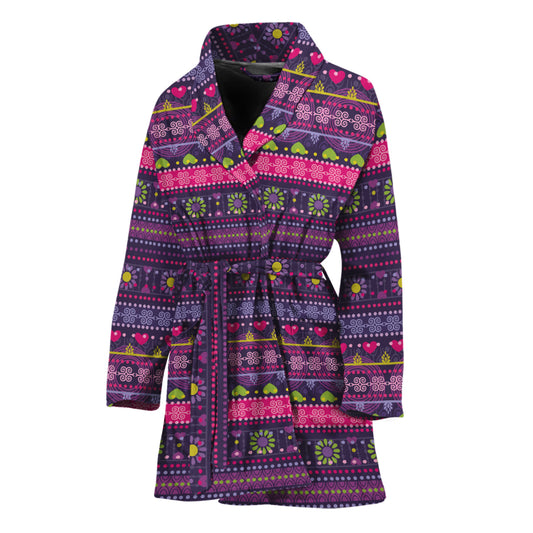 Purple Native Tribal Pattern Print Women's Bathrobe
