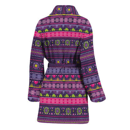 Purple Native Tribal Pattern Print Women's Bathrobe