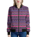 Purple Native Tribal Pattern Print Women's Bomber Jacket