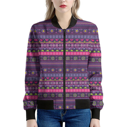 Purple Native Tribal Pattern Print Women's Bomber Jacket