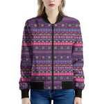 Purple Native Tribal Pattern Print Women's Bomber Jacket