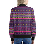 Purple Native Tribal Pattern Print Women's Bomber Jacket