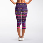 Purple Native Tribal Pattern Print Women's Capri Leggings