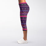 Purple Native Tribal Pattern Print Women's Capri Leggings