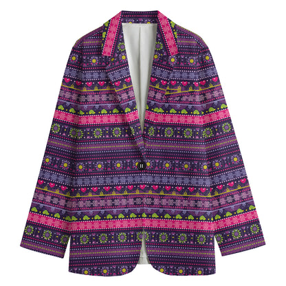 Purple Native Tribal Pattern Print Women's Cotton Blazer