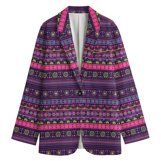 Purple Native Tribal Pattern Print Women's Cotton Blazer