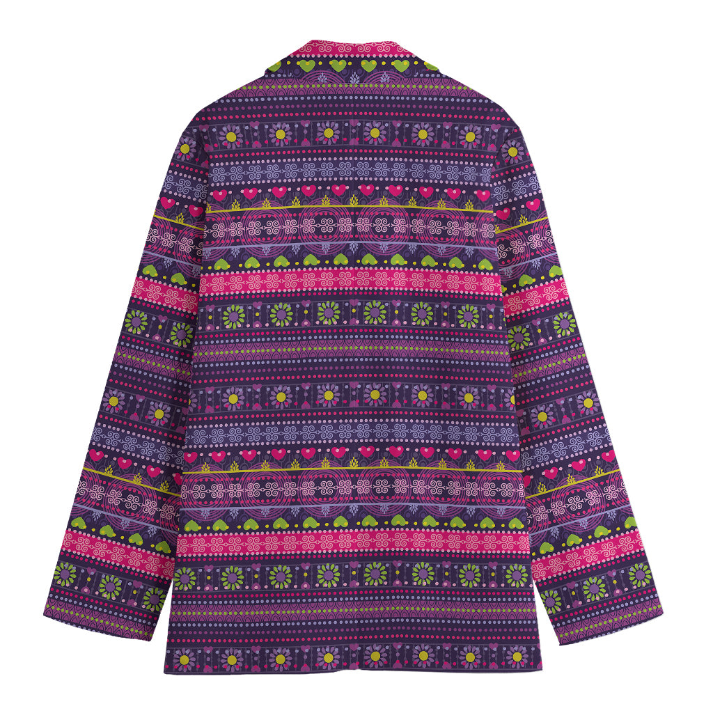 Purple Native Tribal Pattern Print Women's Cotton Blazer