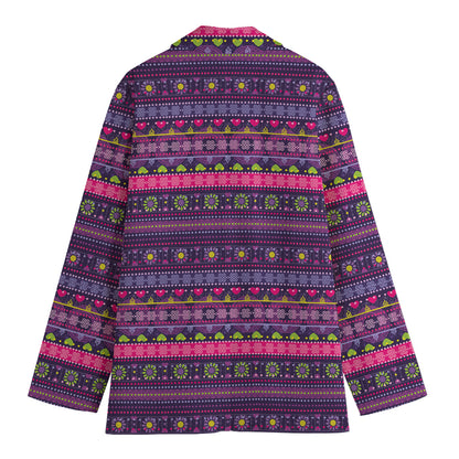 Purple Native Tribal Pattern Print Women's Cotton Blazer