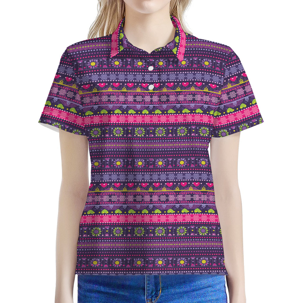 Purple Native Tribal Pattern Print Women's Polo Shirt