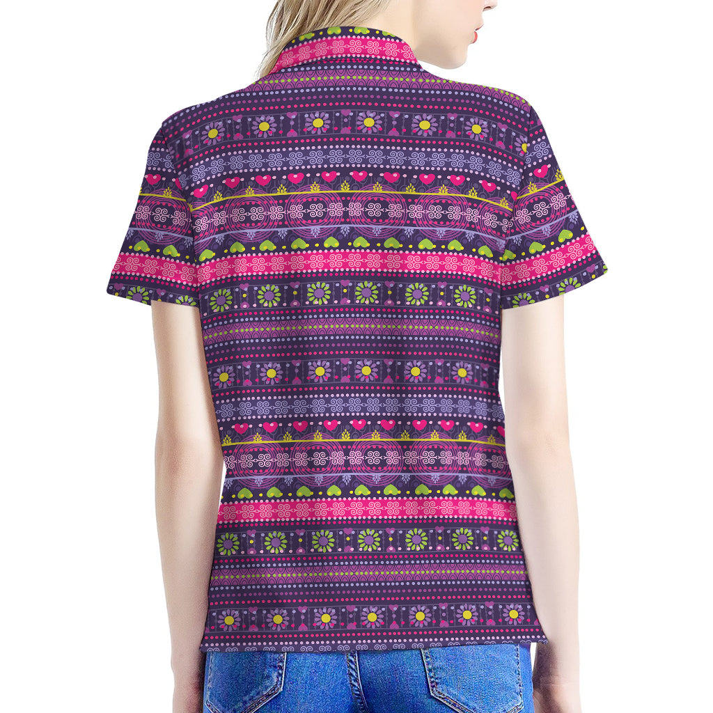 Purple Native Tribal Pattern Print Women's Polo Shirt