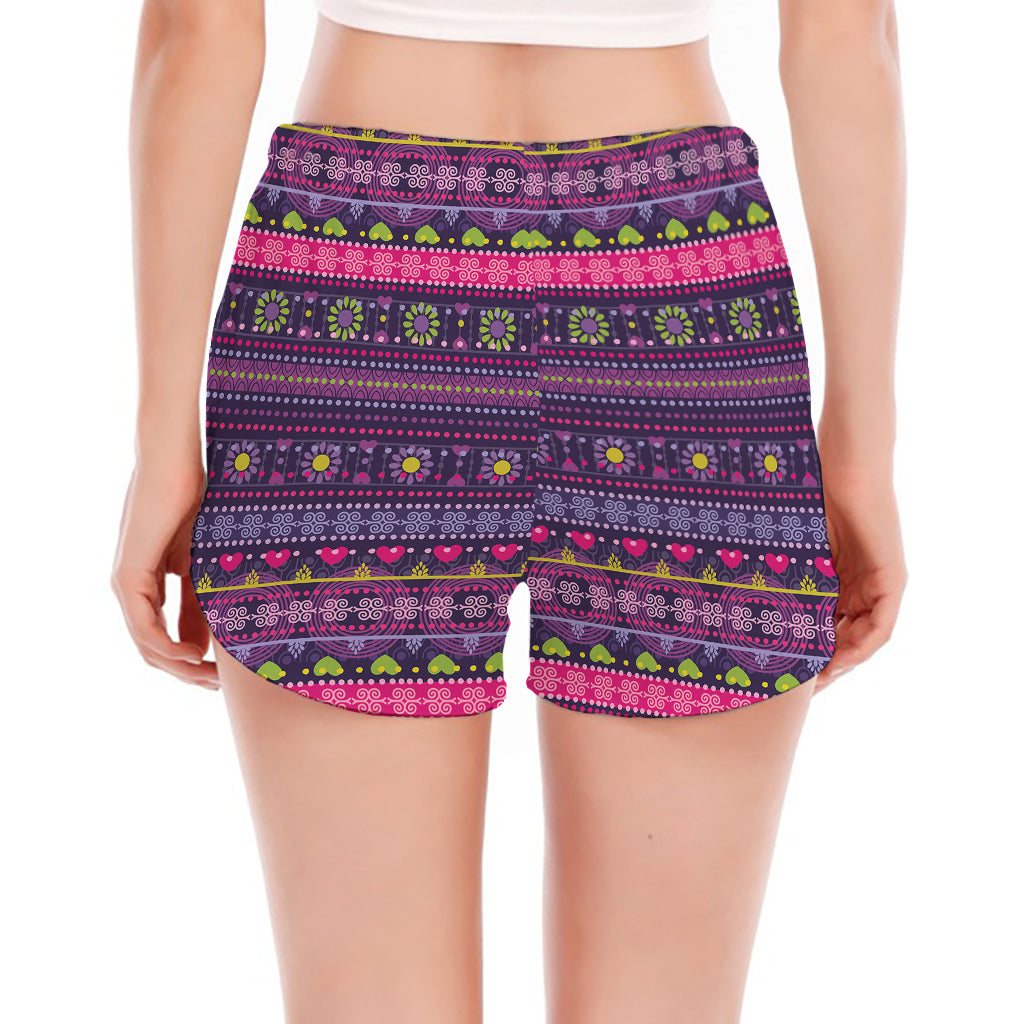 Purple Native Tribal Pattern Print Women's Split Running Shorts