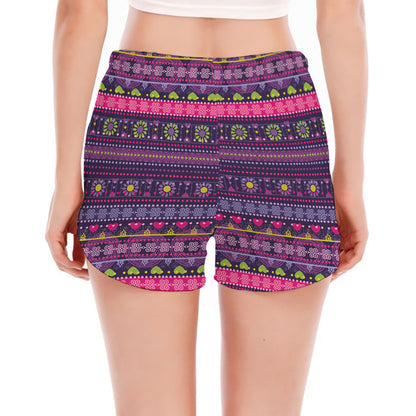 Purple Native Tribal Pattern Print Women's Split Running Shorts