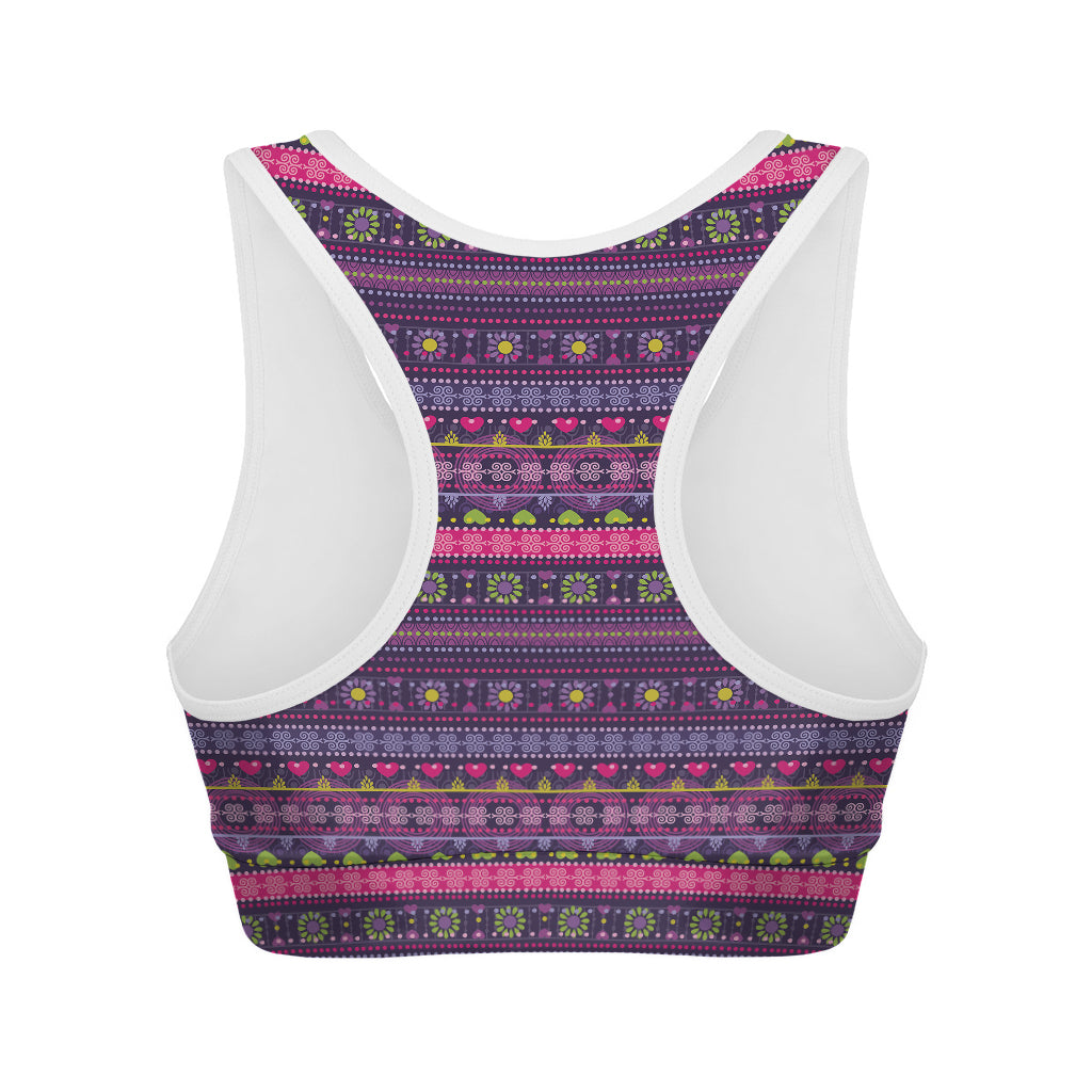 Purple Native Tribal Pattern Print Women's Sports Bra