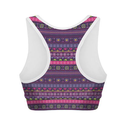 Purple Native Tribal Pattern Print Women's Sports Bra