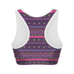 Purple Native Tribal Pattern Print Women's Sports Bra